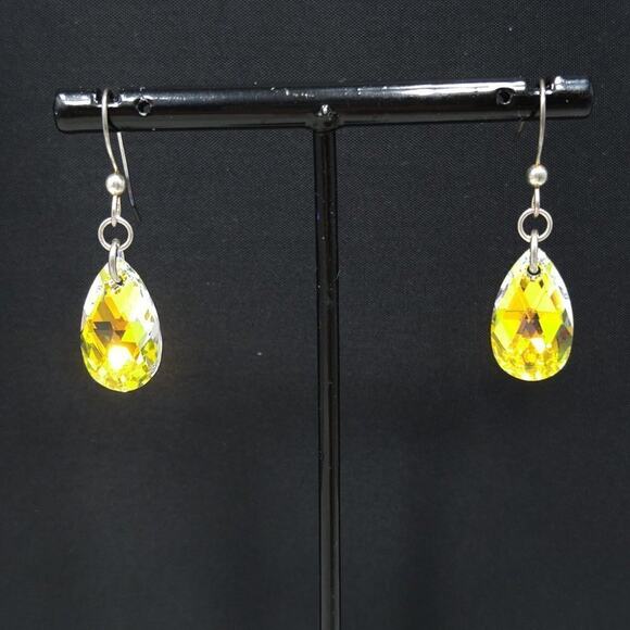 Sterling Silver 925 Teardrop Earrings Aurora Borealis Austrian Crystal - Picture 10 of 12